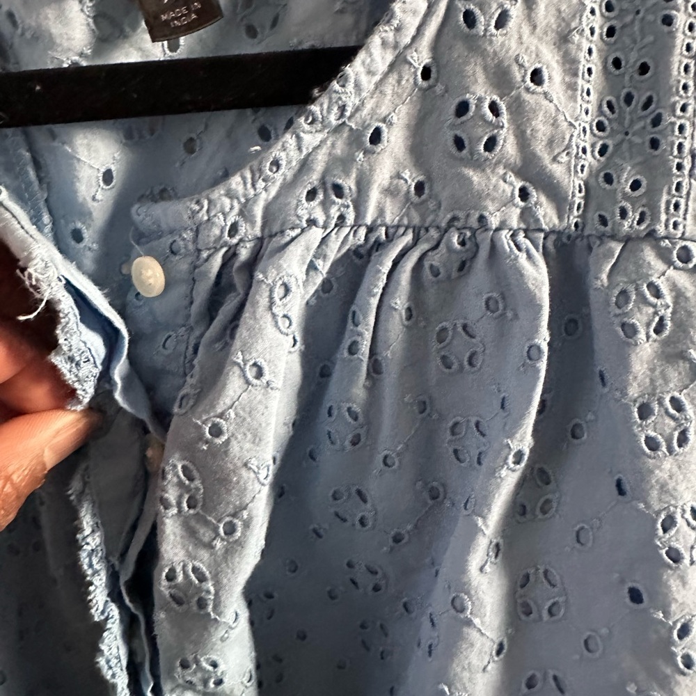 J.Crew Cotton Eyelet Peasant Blouse Light Blue Size XS - Picture 3 of 12